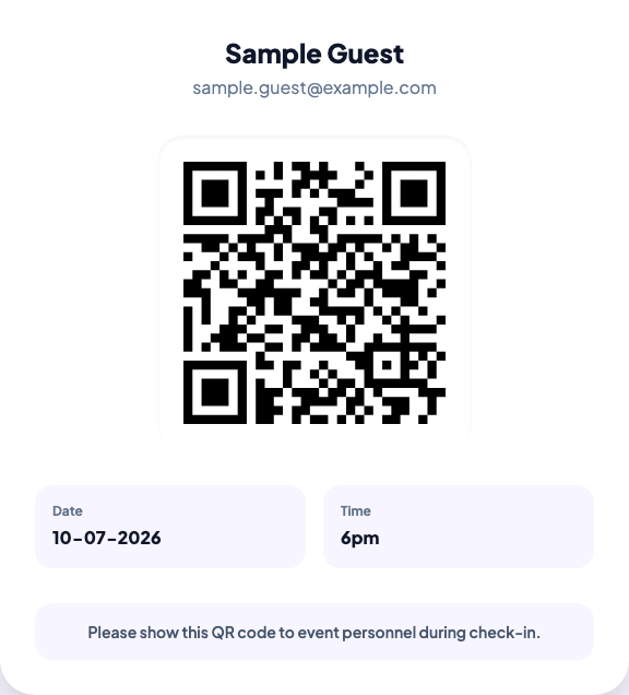 RegiGo QR pass example generated after guest registration