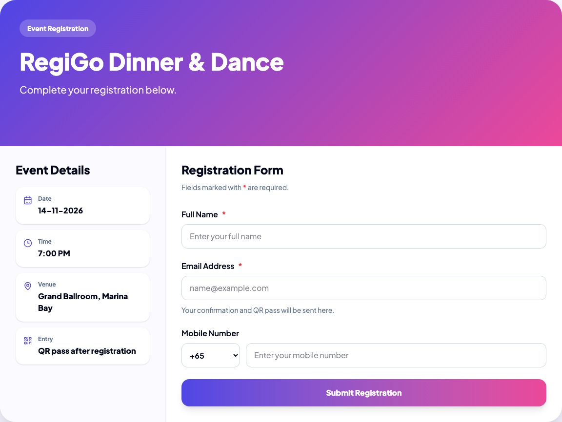 RegiGo event microsite and registration form example